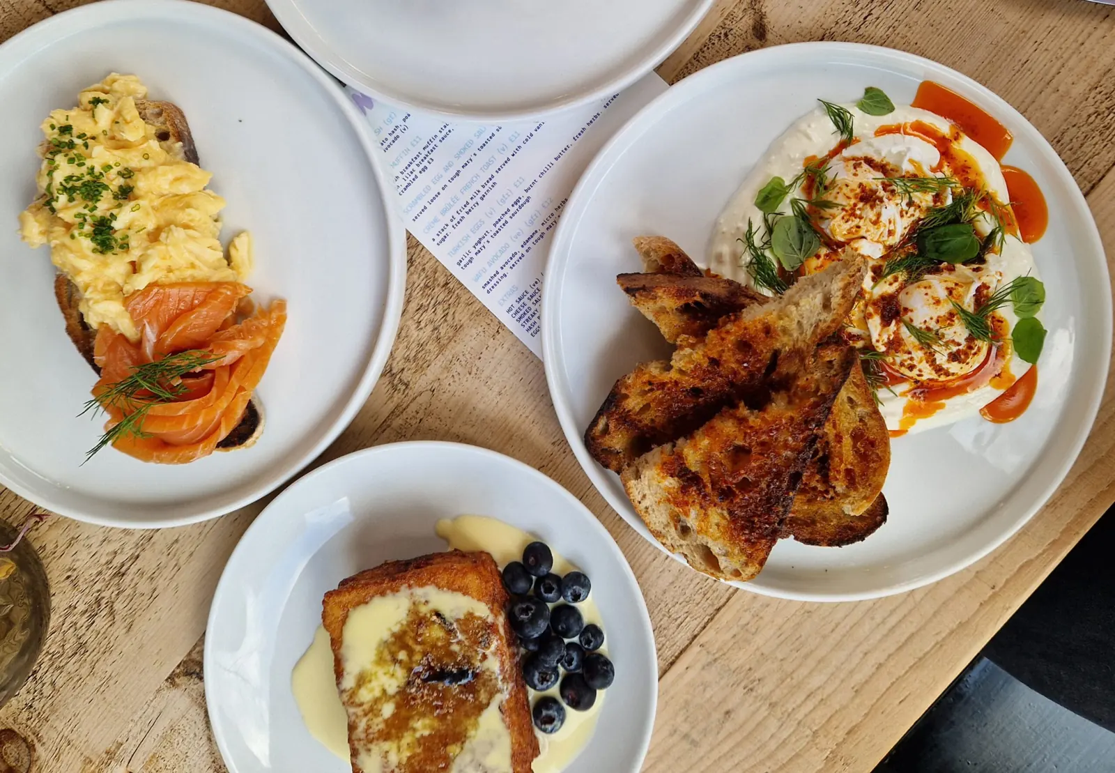 Brunch plates on a table at Lilac in Kentish Town