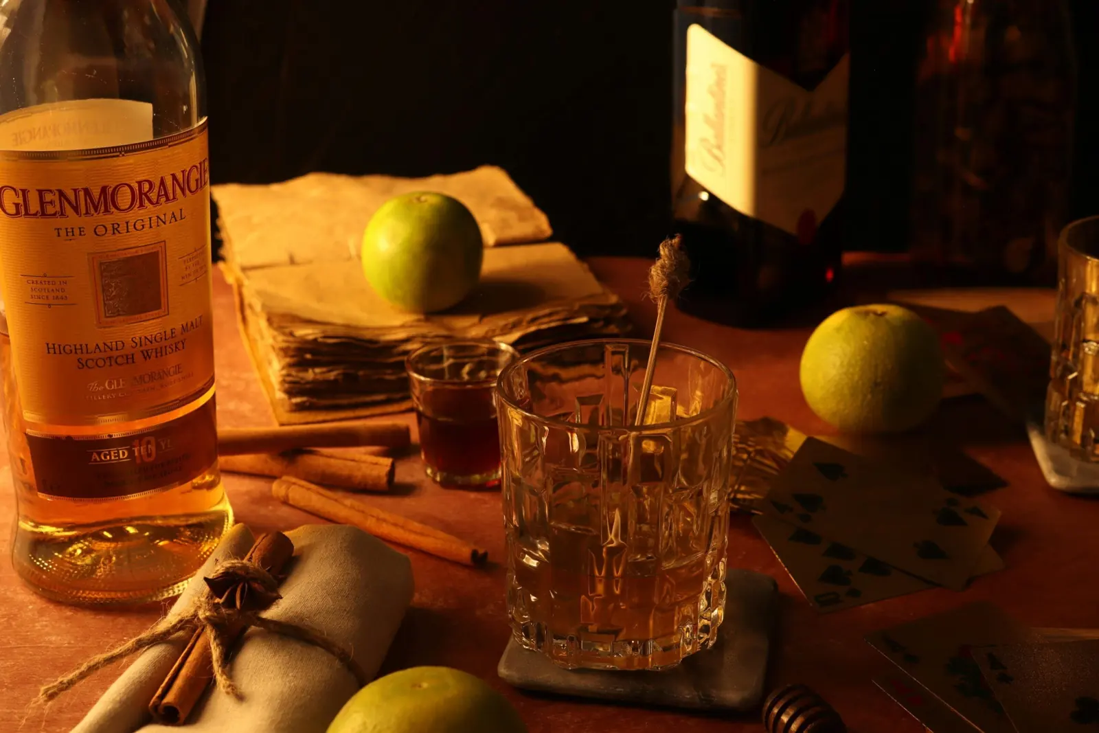 A glass of whisky in warm light